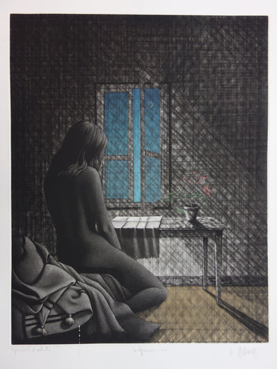 BT Michel MATHONNAT: The Garden of Eden, Original engraving signed in pencil