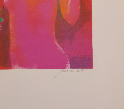 BT Paul GUIRAMAND: Akt mit Blumenstrauß, Original signierte Lithographie