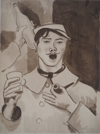 Roger DE LA FRESNAYE : Soldat en permission, Lithographie originale (vue générale) - Crédit photo : Galerie Art.Paris