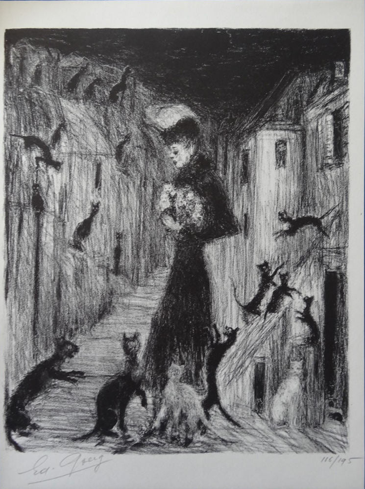 Edouard GOERG : L’amie des chats, Lithographie originale signée