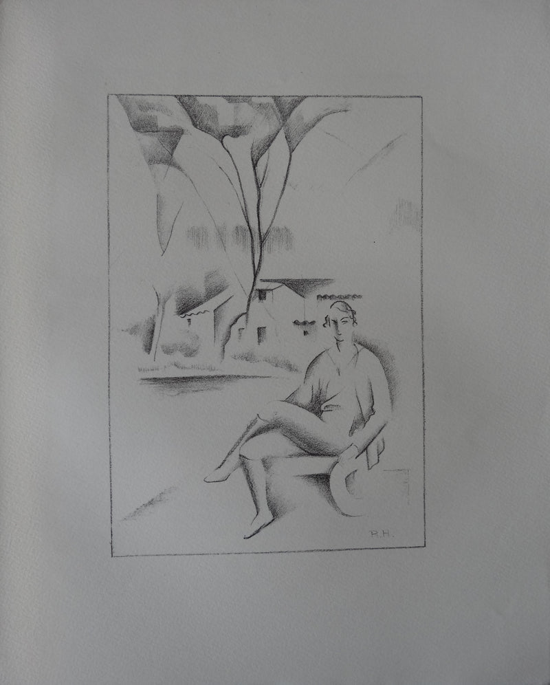 Raymonde HEUDEBERT : Hippolyte au jardin cubiste, Lithographie originale (photo de détail 2) - Crédit photo : Galerie Art.Paris