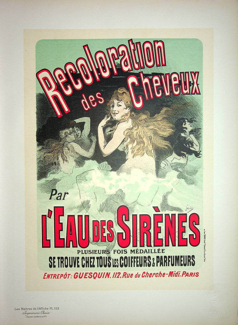 Jules CHERET : Eau des sirènes, Lithographie originale signée