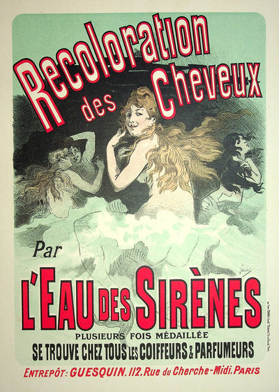Jules CHERET : Eau des sirènes, Lithographie originale signée
