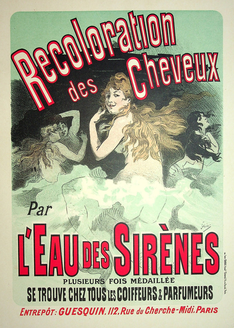 Jules CHERET : Eau des sirènes, Lithographie originale signée