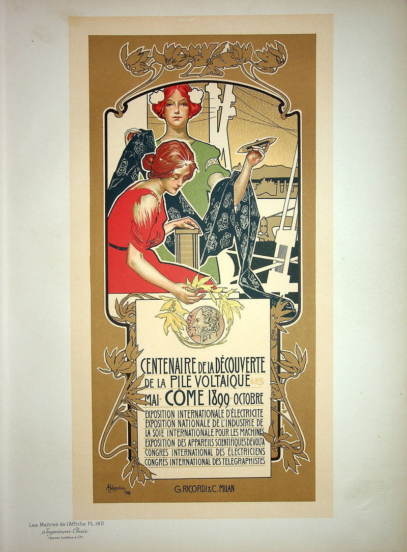 Adolfo HOHENSTEIN : La découverte de la pile voltaïque, Lithographie originale signée
