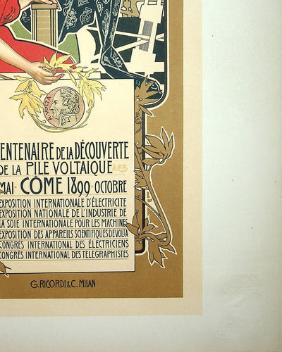 Adolfo HOHENSTEIN : La découverte de la pile voltaïque, Lithographie originale signée