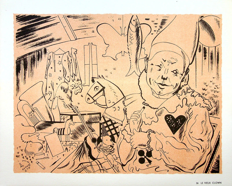 SERGE : Le vieux clown, Lithographie originale (vue générale) - Crédit photo : Galerie Art.Paris