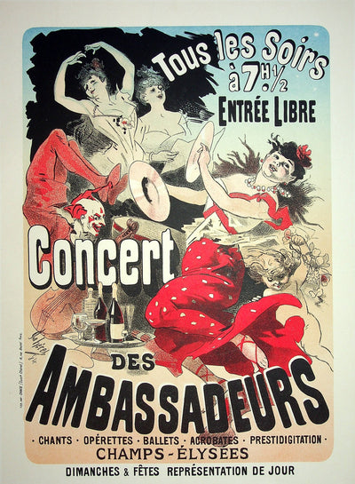Jules CHERET : Concert des ambassadeurs, Lithographie originale signée