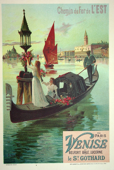 Hugo D'ALESI : Venise, la gondole fleurie, Lithographie originale signée