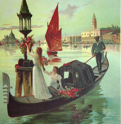 Hugo D'ALESI : Venise, la gondole fleurie, Lithographie originale signée