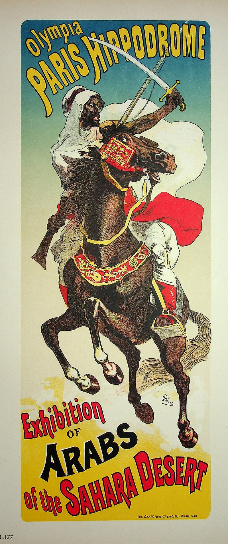 Jules CHERET : Le pur sang arabe, Lithographie originale signée