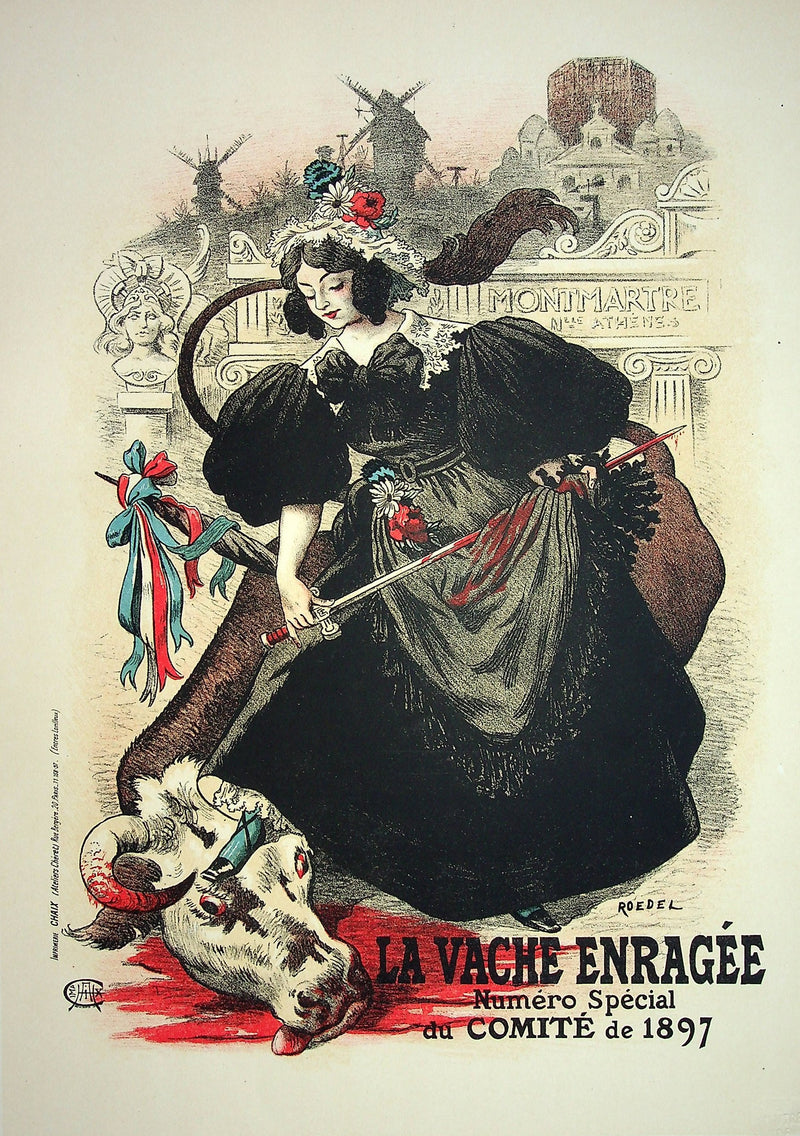 Auguste ROEDEL : La vache enragée, Lithographie originale signée