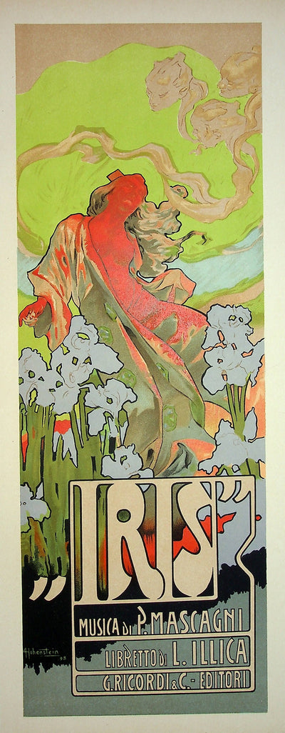 Adolfo HOHENSTEIN : Iris aux fleurs, Lithographie originale signée