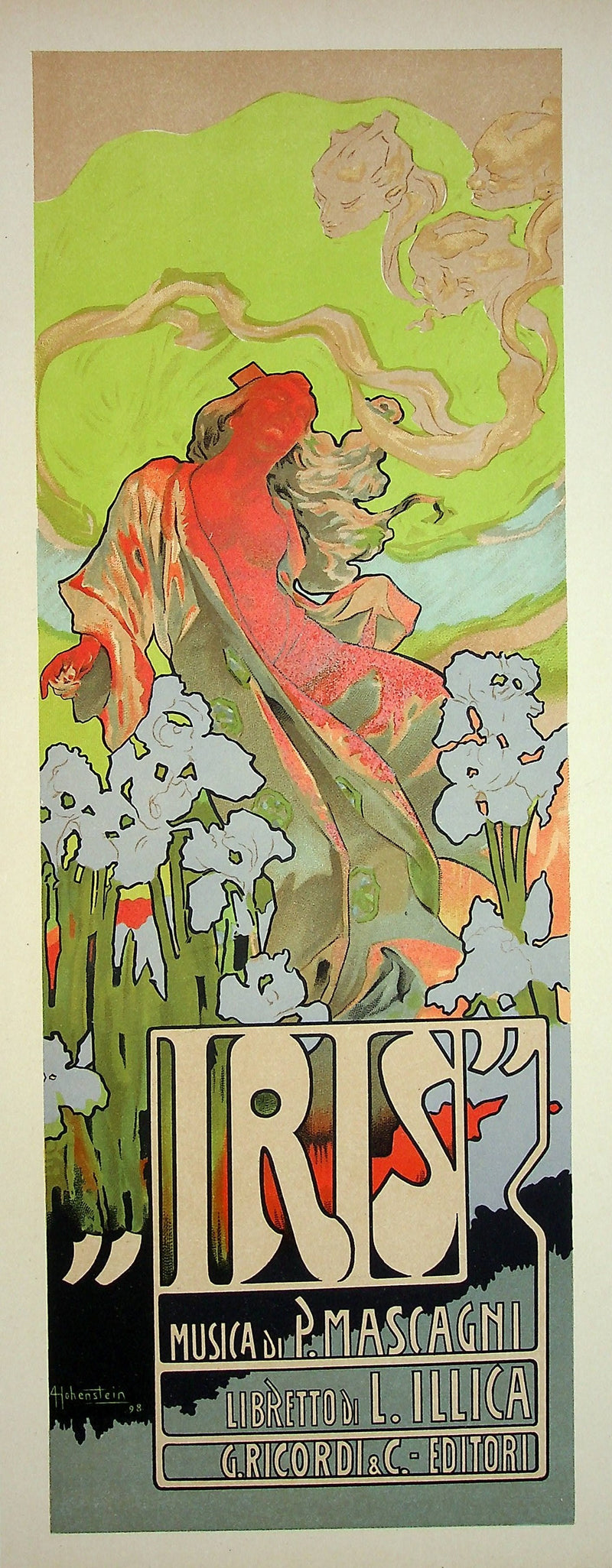 Adolfo HOHENSTEIN : Iris aux fleurs, Lithographie originale signée