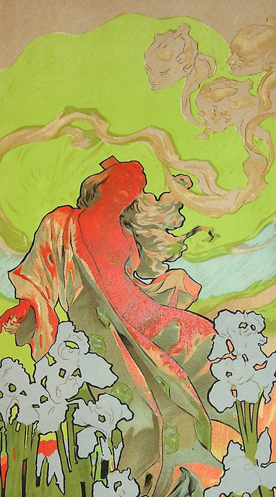 Adolfo HOHENSTEIN : Iris aux fleurs, Lithographie originale signée