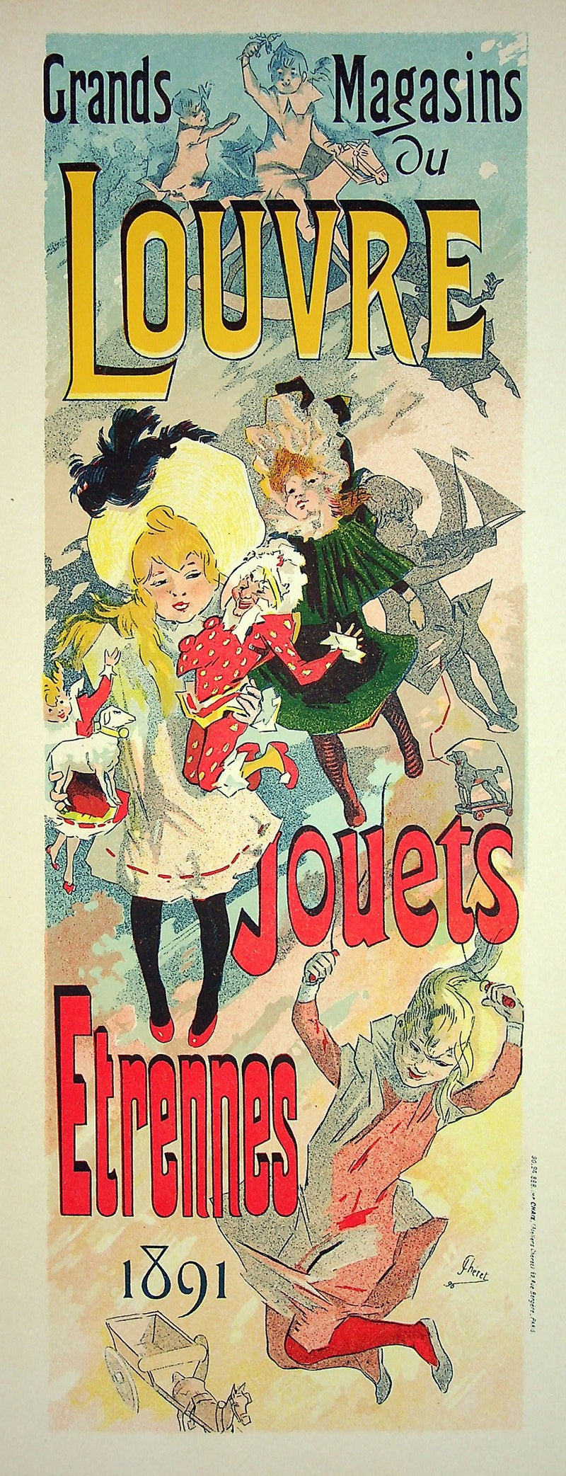 Jules CHERET : Grands magasins du Louvre, Lithographie originale signée