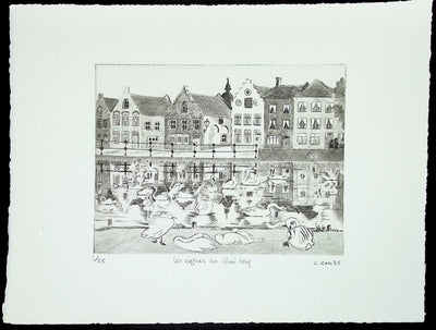 Camille COMBE : Les cygnes du quai long, Gravure originale (vue générale) - Crédit photo : Galerie Art.Paris