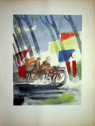 Milivoj UZELAC : Course en moto, Les Harley Davidson, Lithographie originale (photo de détail 4) - Crédit photo : Galerie Art.Paris
