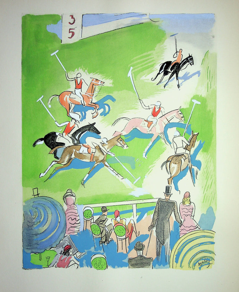 Milivoj UZELAC : Match de Polo à cheval, Lithographie originale signée