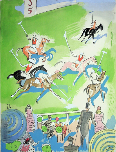 Milivoj UZELAC : Match de Polo à cheval, Lithographie originale signée