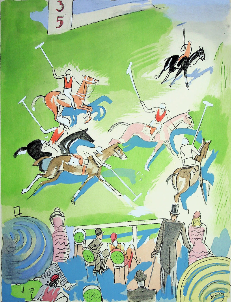 Milivoj UZELAC : Match de Polo à cheval, Lithographie originale signée