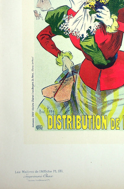René PEAN : Distribution de bouquets de Nice, Lithographie originale signée