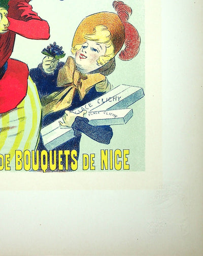 René PEAN : Distribution de bouquets de Nice, Lithographie originale signée