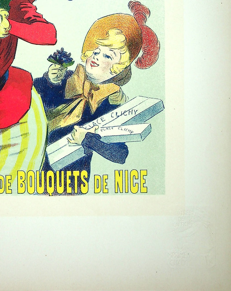 René PEAN : Distribution de bouquets de Nice, Lithographie originale signée