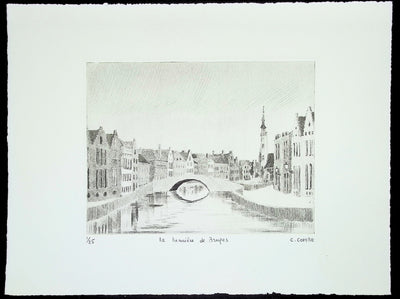 Camille COMBE : La lumière de Bruges, Gravure originale (vue générale) - Crédit photo : Galerie Art.Paris