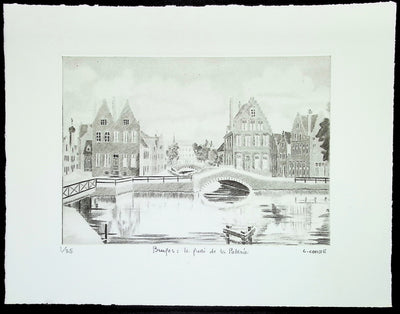 Camille COMBE : Bruges: Le quai de la Poterie, Gravure originale (vue générale) - Crédit photo : Galerie Art.Paris