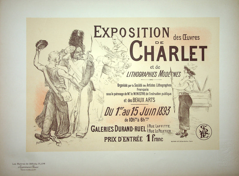 Adolphe WILLETTE : Exposition des œuvres de Charlet, Lithographie originale signée