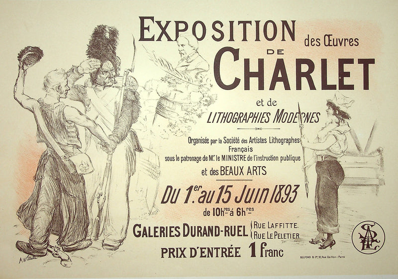 Adolphe WILLETTE : Exposition des œuvres de Charlet, Lithographie originale signée