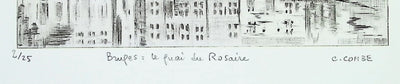 Camille COMBE : Bruges: Le quai du Rosaire, Gravure originale (photo de détail 4) - Crédit photo : Galerie Art.Paris