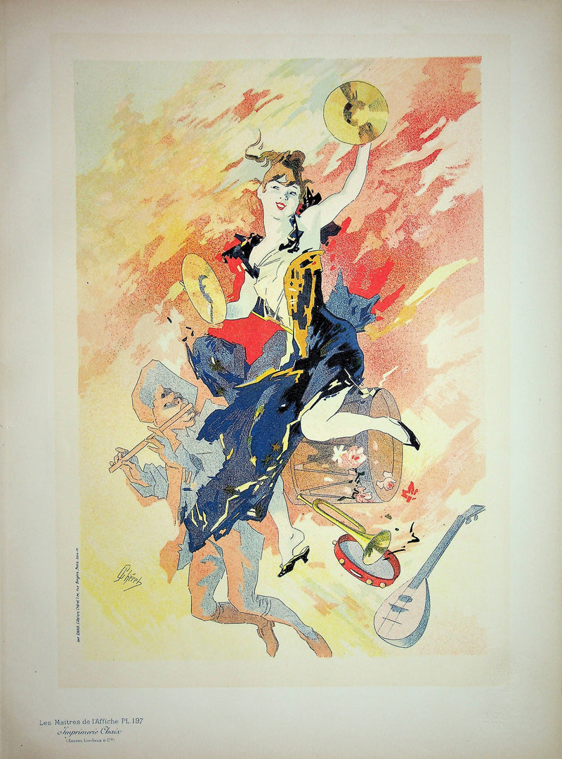 Jules CHERET : Les musiciens dans les airs, Lithographie originale signée