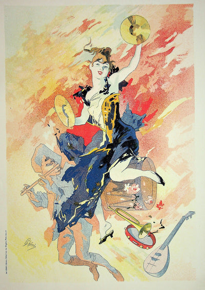 Jules CHERET : Les musiciens dans les airs, Lithographie originale signée