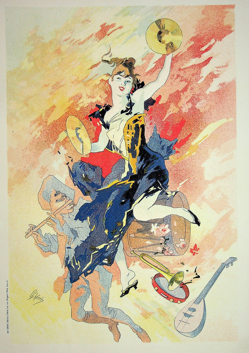 Jules CHERET : Les musiciens dans les airs, Lithographie originale signée