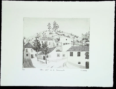 Camille COMBE : Plein soleil sur le Sacromonte, Gravure originale (vue générale) - Crédit photo : Galerie Art.Paris