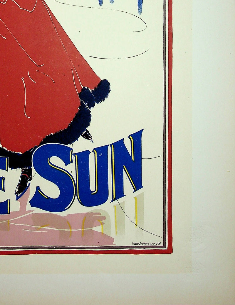 Louis John RHEAD : Sur la glace au coucher de soleil, Lithographie originale signée