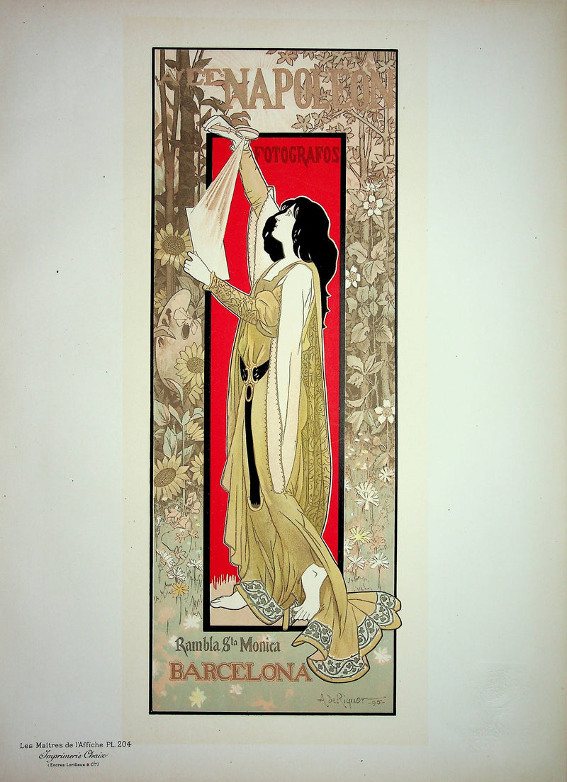 Alexandre DE RIQUER : Femme sur fond fleuri, Lithographie originale signée