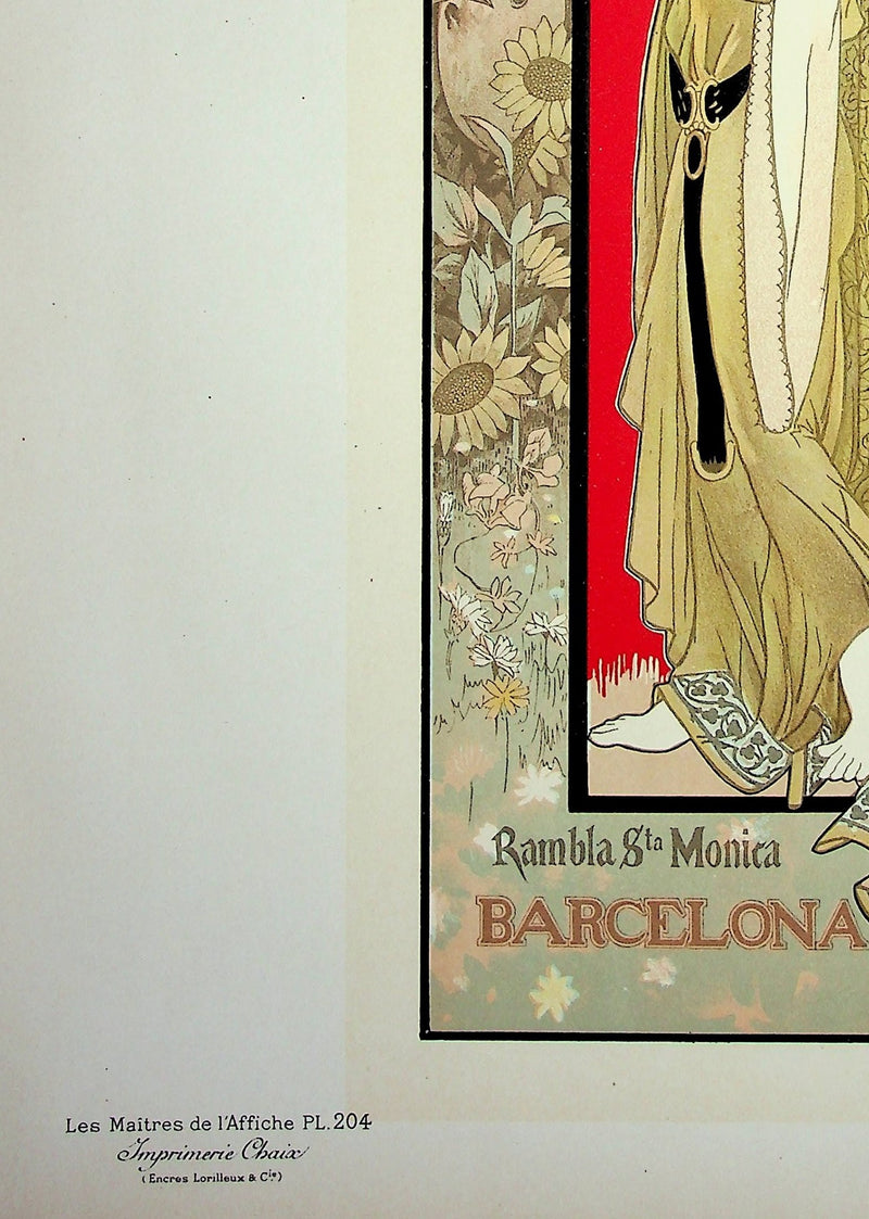 Alexandre DE RIQUER : Femme sur fond fleuri, Lithographie originale signée