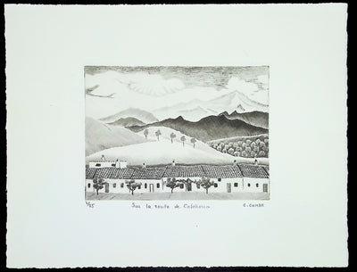 Camille COMBE : Sur la route de Calahorra, Gravure originale (vue générale) - Crédit photo : Galerie Art.Paris