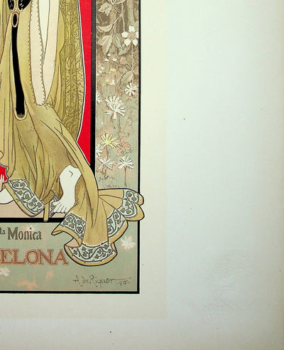 Alexandre DE RIQUER : Femme sur fond fleuri, Lithographie originale signée