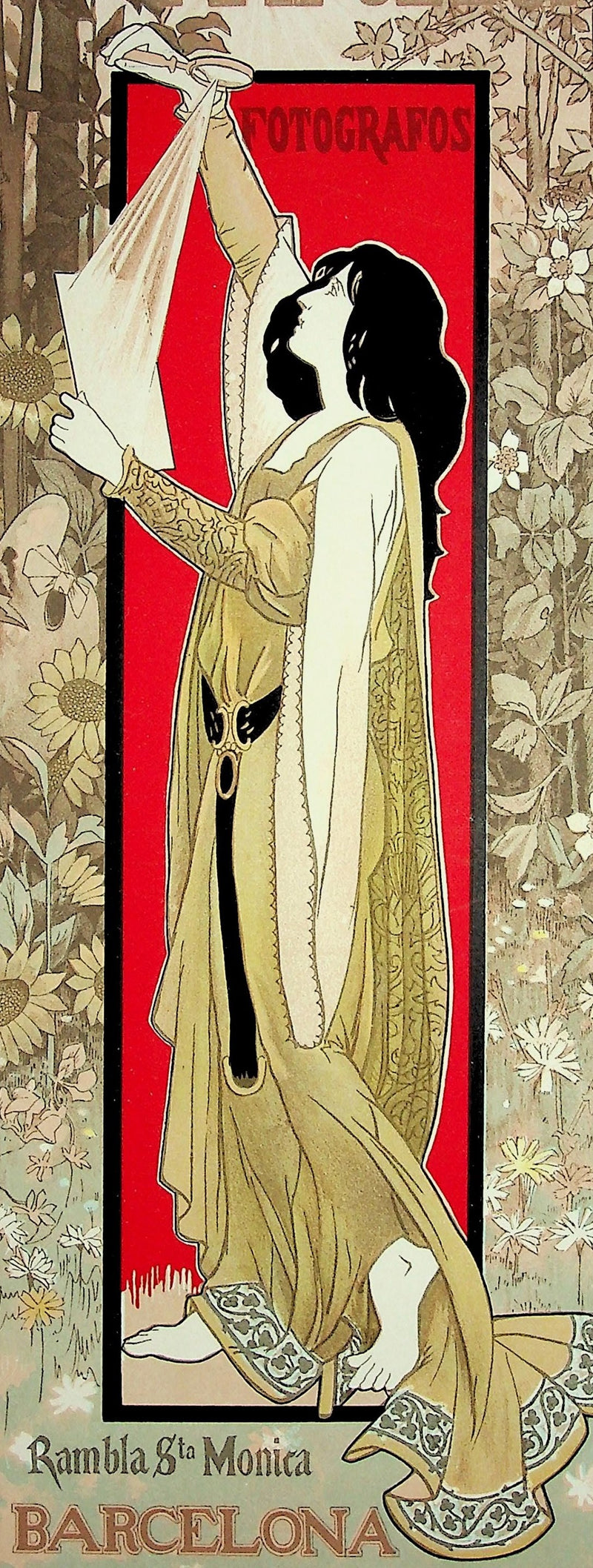 Alexandre DE RIQUER : Femme sur fond fleuri, Lithographie originale signée