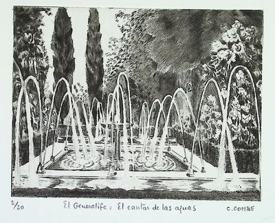 Camille COMBE : El Generalife: El cantal de las aguas, Gravure originale (photo de détail 2) - Crédit photo : Galerie Art.Paris