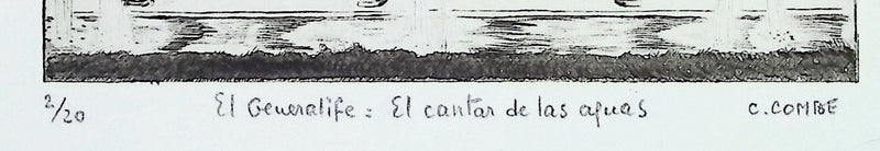 Camille COMBE : El Generalife: El cantal de las aguas, Gravure originale (photo de détail 4) - Crédit photo : Galerie Art.Paris