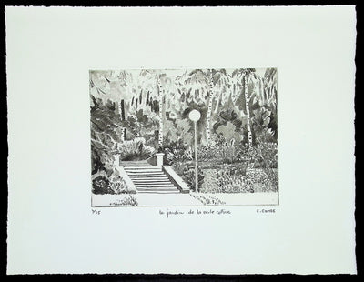 Camille COMBE : Le jardin de la verte colline, Gravure originale (vue générale) - Crédit photo : Galerie Art.Paris