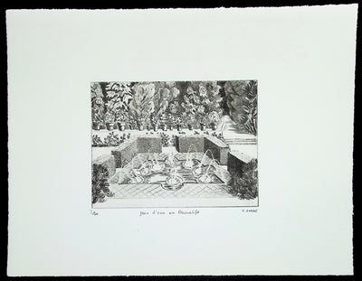 Camille COMBE : Jeux d'eau au Generalife, Gravure originale (vue générale) - Crédit photo : Galerie Art.Paris