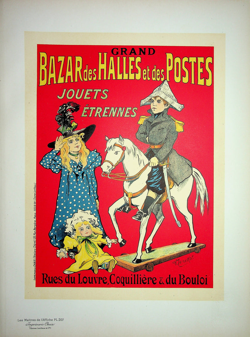 Fernand FERNEL : Grand bazar des Halles et des postes, Lithographie originale signée