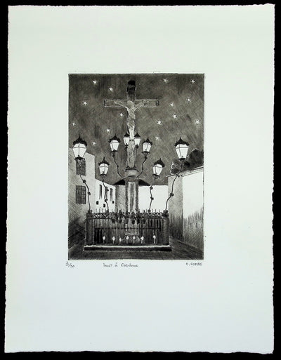 Camille COMBE : Nuit à Cordoue, Gravure originale (vue générale) - Crédit photo : Galerie Art.Paris