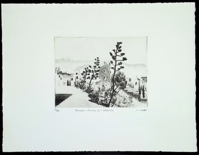 Camille COMBE : Grenade: chemin de l'albaicin, Gravure originale (vue générale) - Crédit photo : Galerie Art.Paris